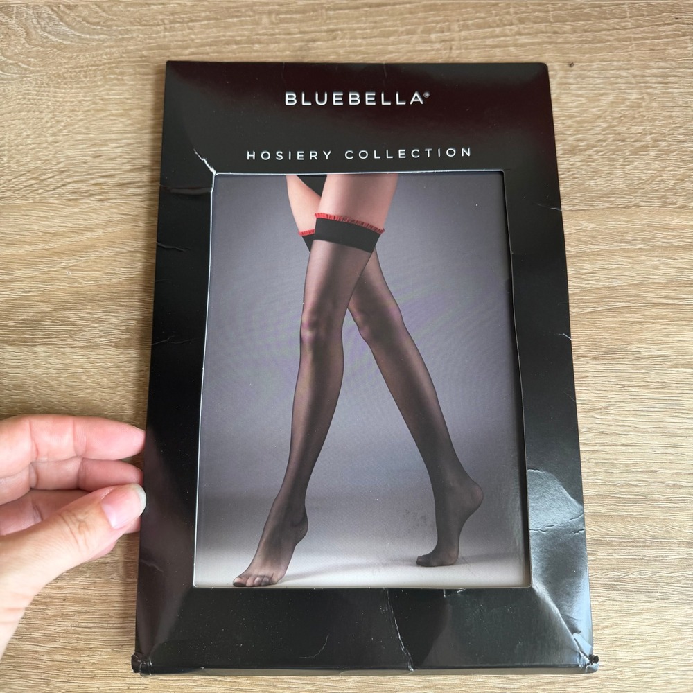 Bluebella Ruffle Top Hold Ups Sheer Black Red Thigh High Stockings S/M-New